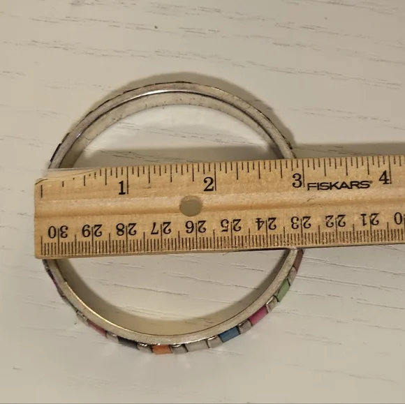 Silver multi-color inlay stone Bangle - Picture 4 of 5